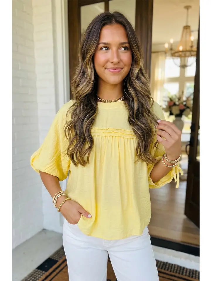 Las Tie Pleated Detail Babydoll Blouse