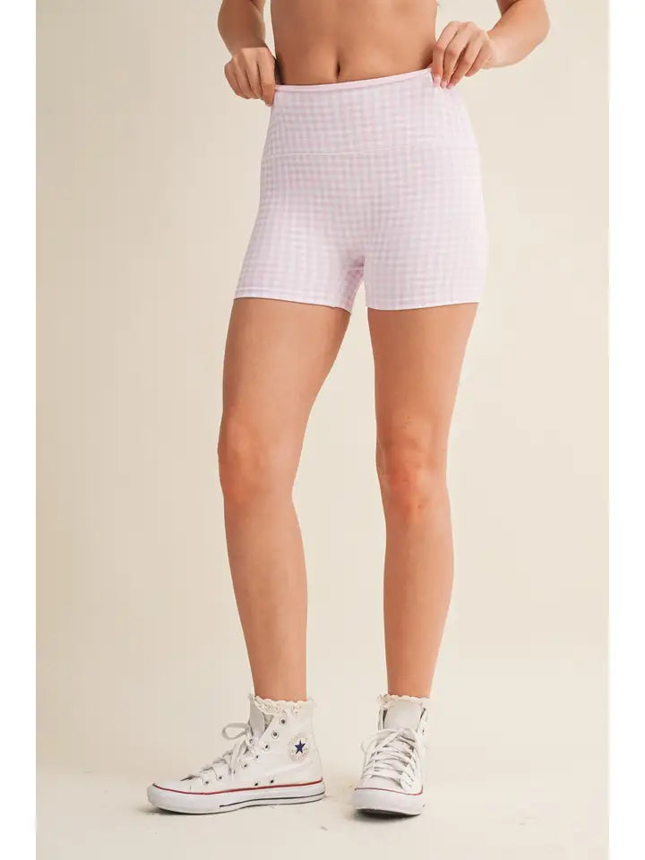 Gingham Print Contrast Binding Biker Shorts