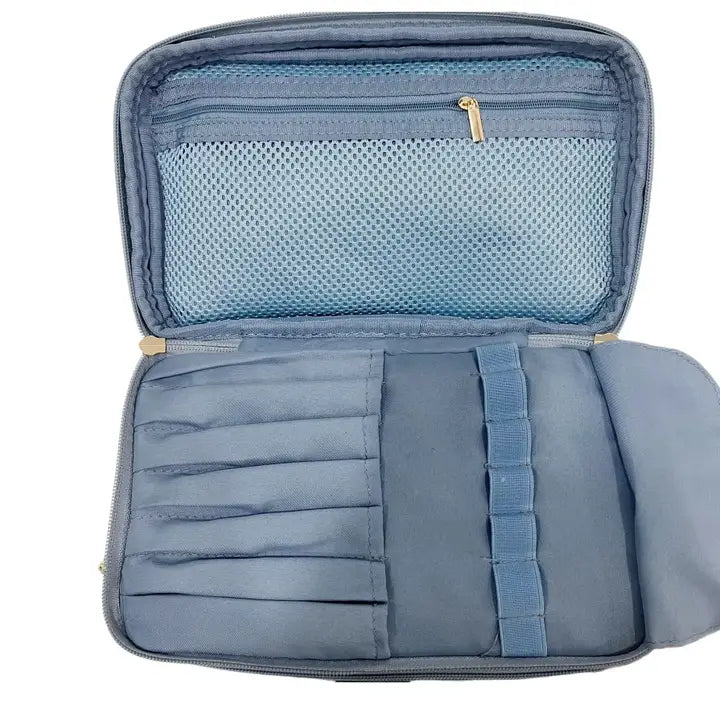 Cosmetic Diamond Glambox Makeup Bag Frosted Sky Blue Floral
