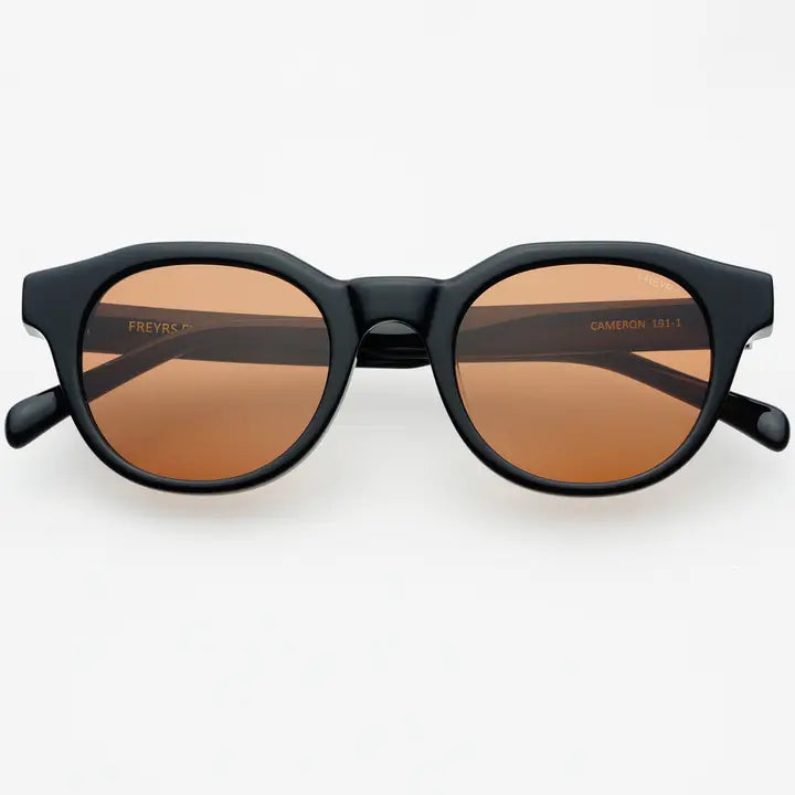 Cameron Acetate Unisex Round Sunglasses - Black / Brown