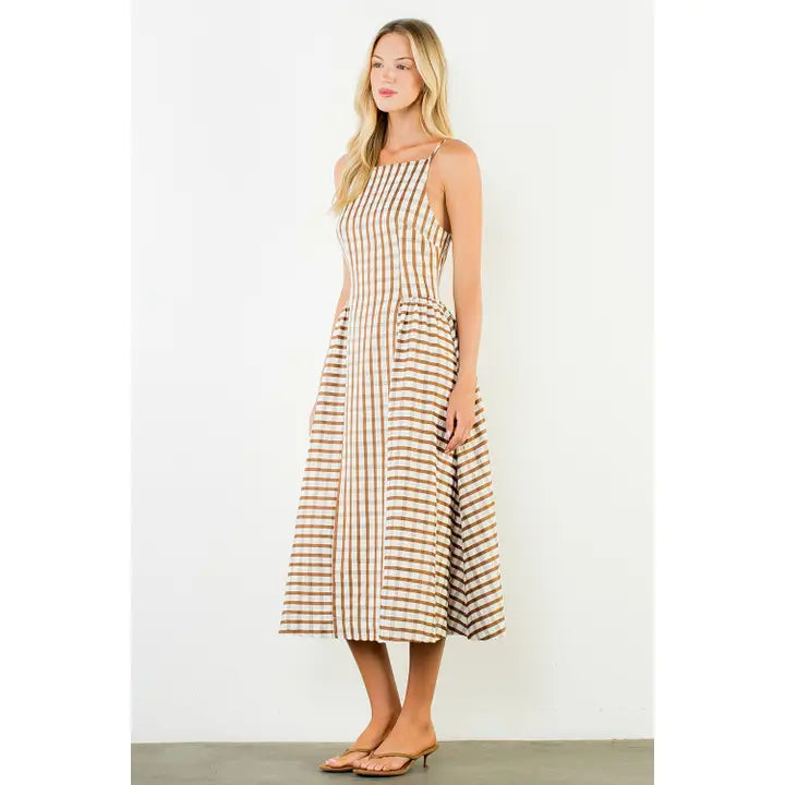 Thin Strap Gingham Maxi Dress