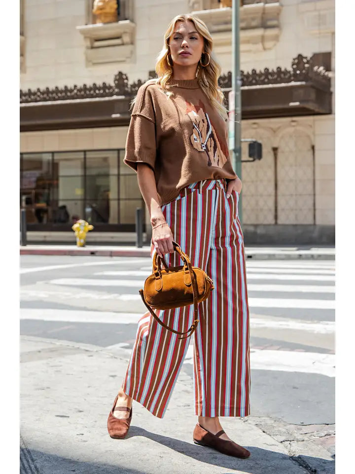 Barrel Leg Stripe Casual High Waist Pants