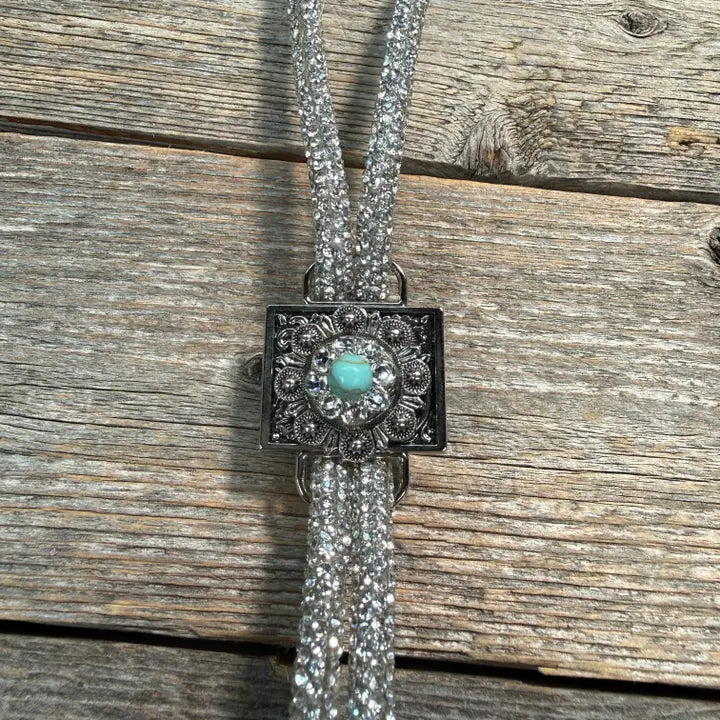 Clear Rhinestone Bolo Tie with Crystal Slide