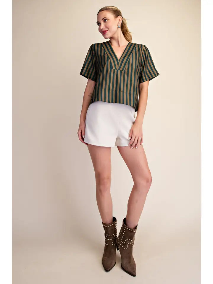 V-Neck Stripe Top Short Sleeve
