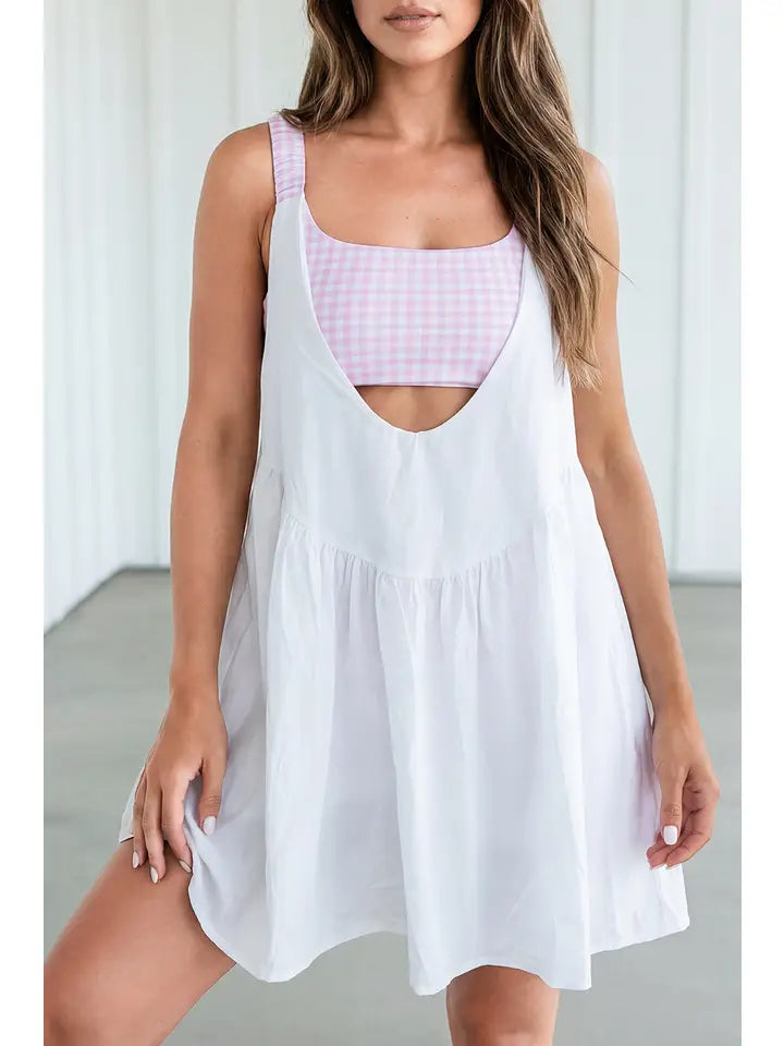 Las Romper Inside Patchwork Gingham Mini Dress