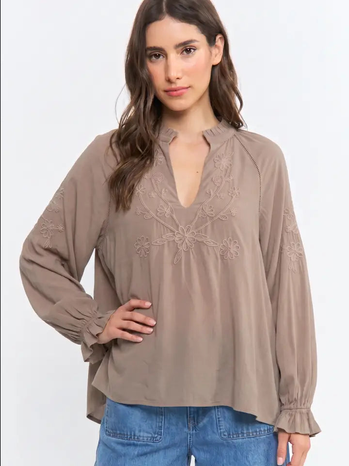 Boho-Chic Embroidered White Peasant Blouse