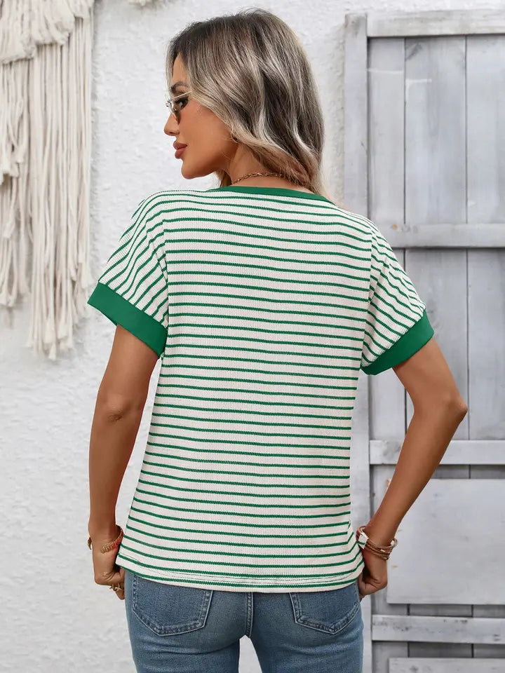 Striped Knit Tee Casual Oversized Boutique T Shirt