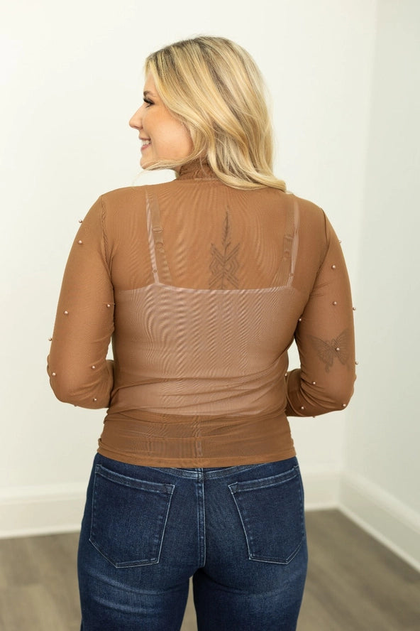 Nora Mesh Top - Brown
