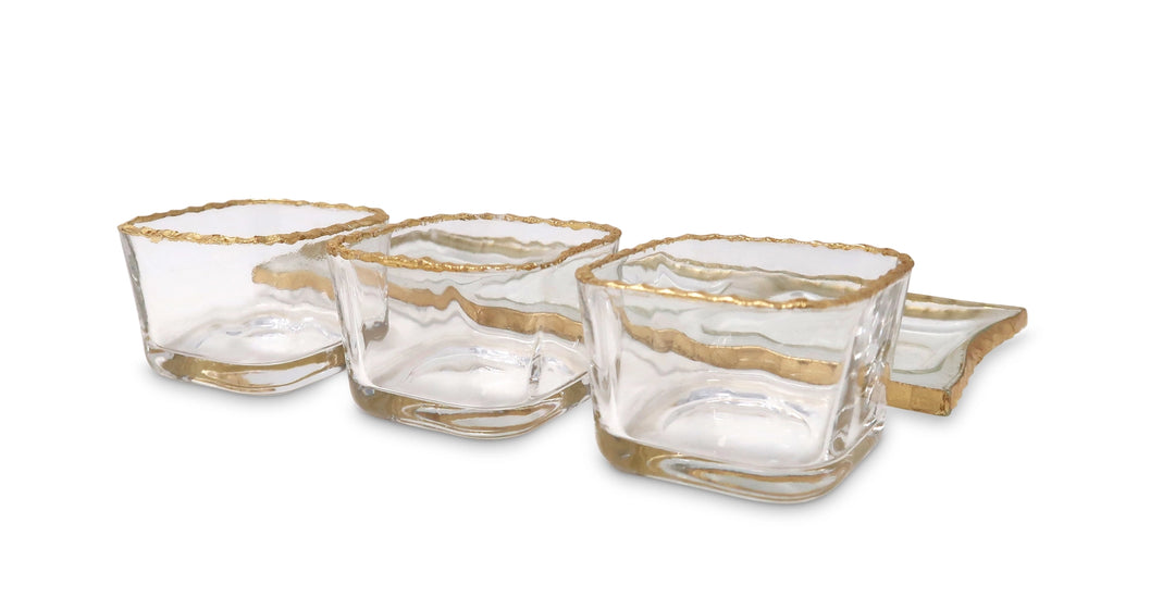 3 Bowl Relish Dish On Tray with Gold Rim