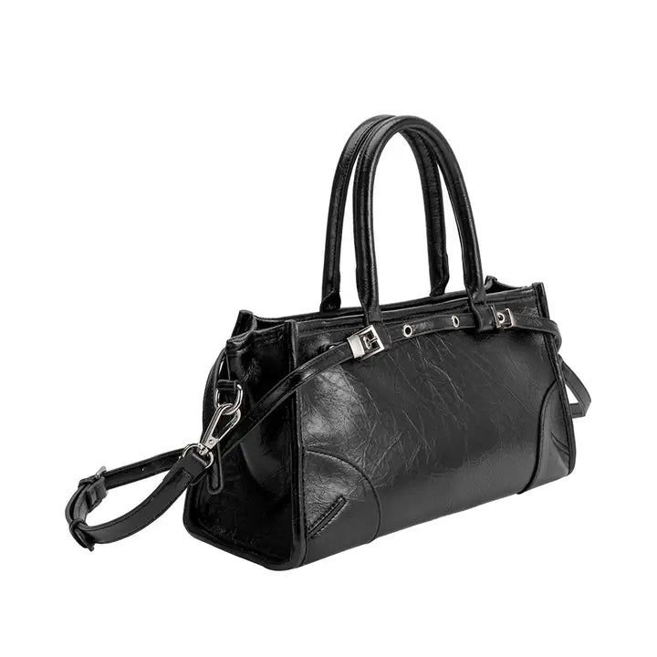 Rhonda Black Recycled Vegan Top Leather Handle Bag