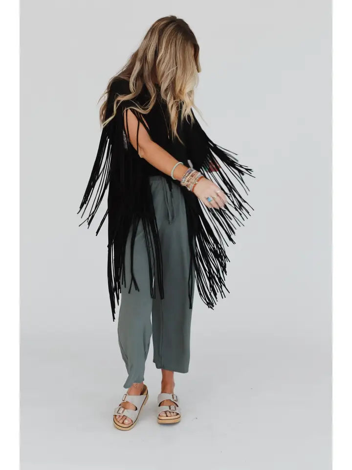 Western Showstopper Fringe Top - Black