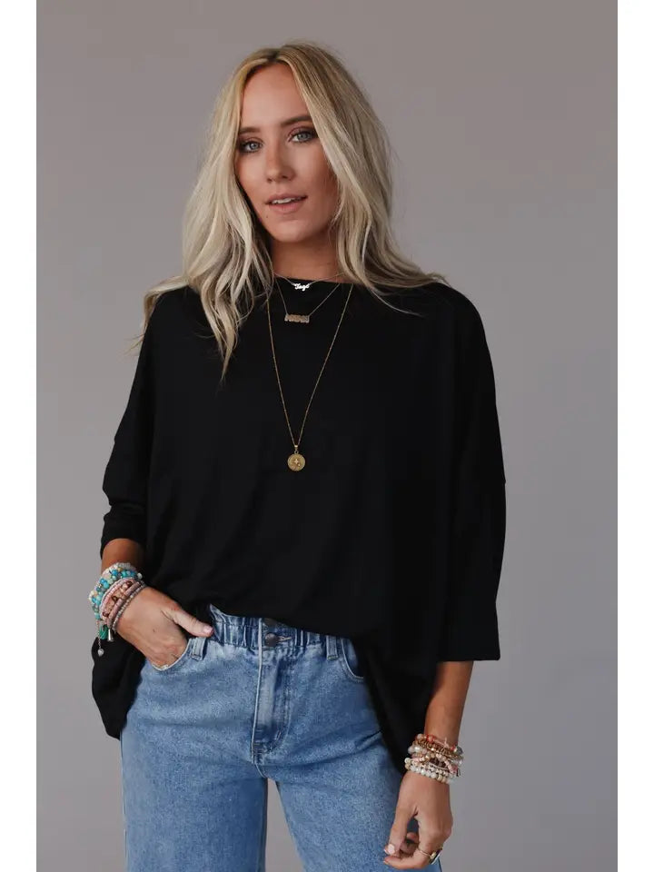 Cozy Cool Oversized Tee - Black