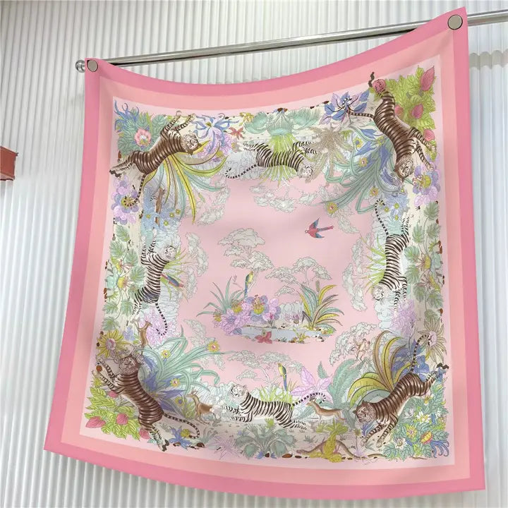 Jungle Birds Tiger Twill Silk Scarf