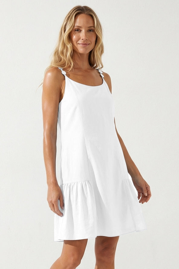 Button Detail Ruffle Mini Dress