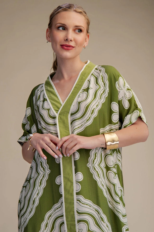 V-Neck Short Sleeve Maxi Print Dress