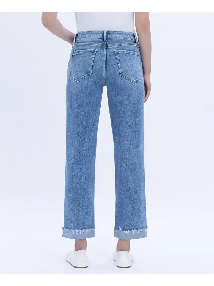 High Rise Cuffed Crop Straight Jeans