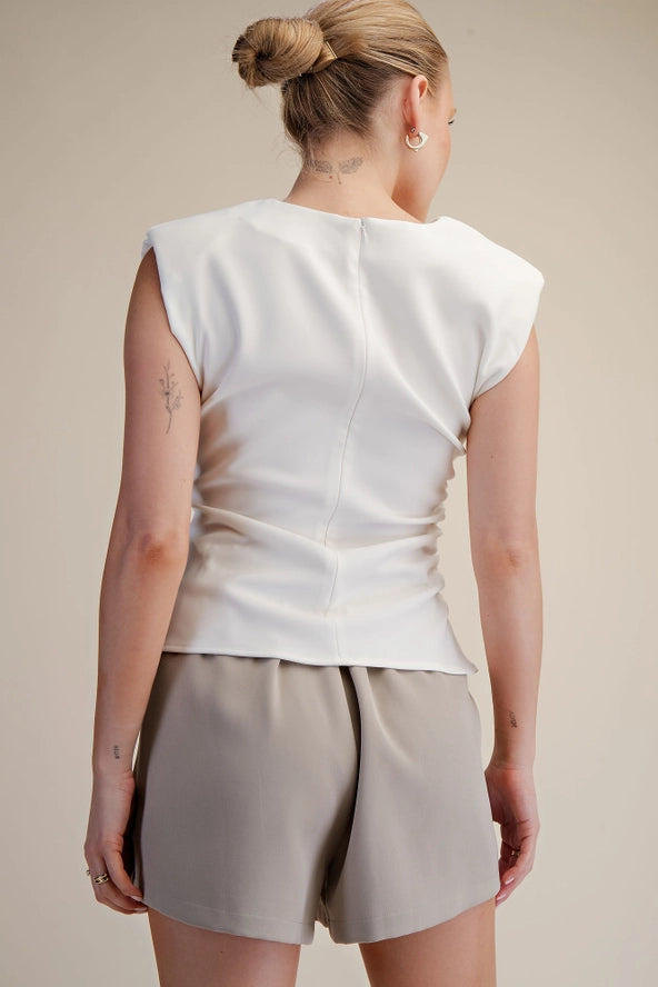 Candice Shoulder Pad Gathering Detail Top