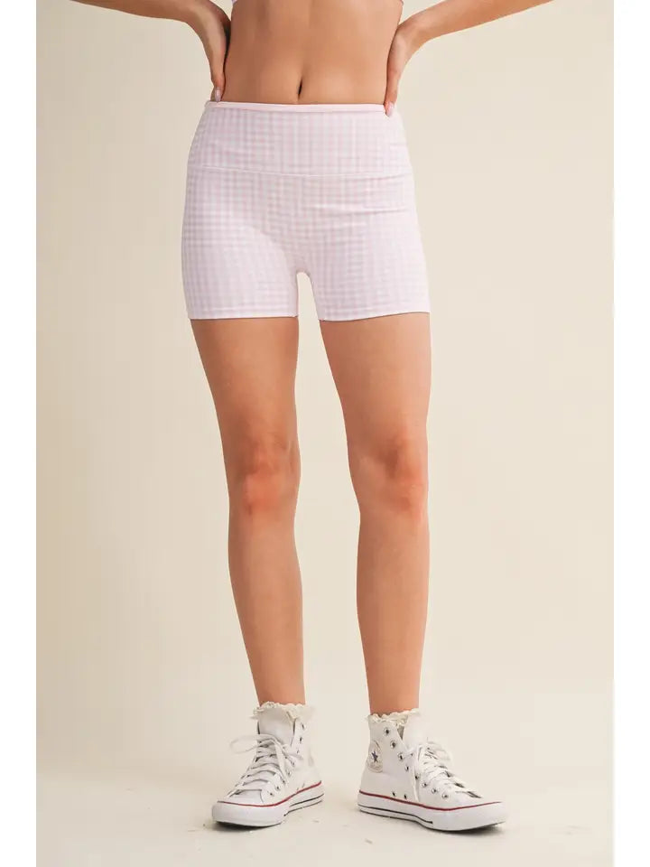 Gingham Print Contrast Binding Biker Shorts