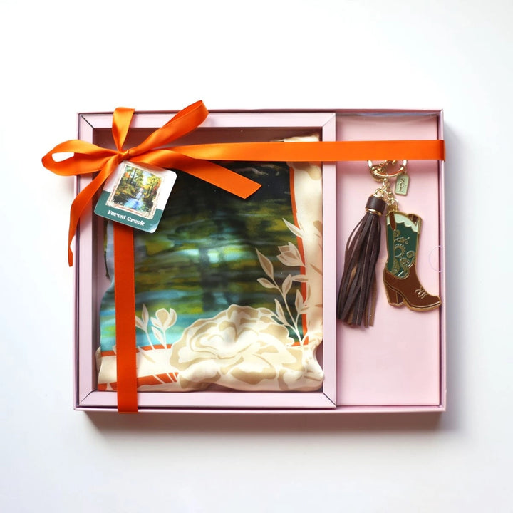 Forest Creek Silk Scarf-Keychain Gift Set