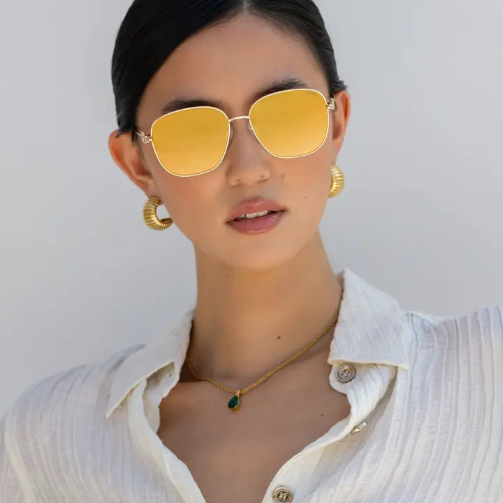 Lea Womens Round Sunglasses - Gold Mirror