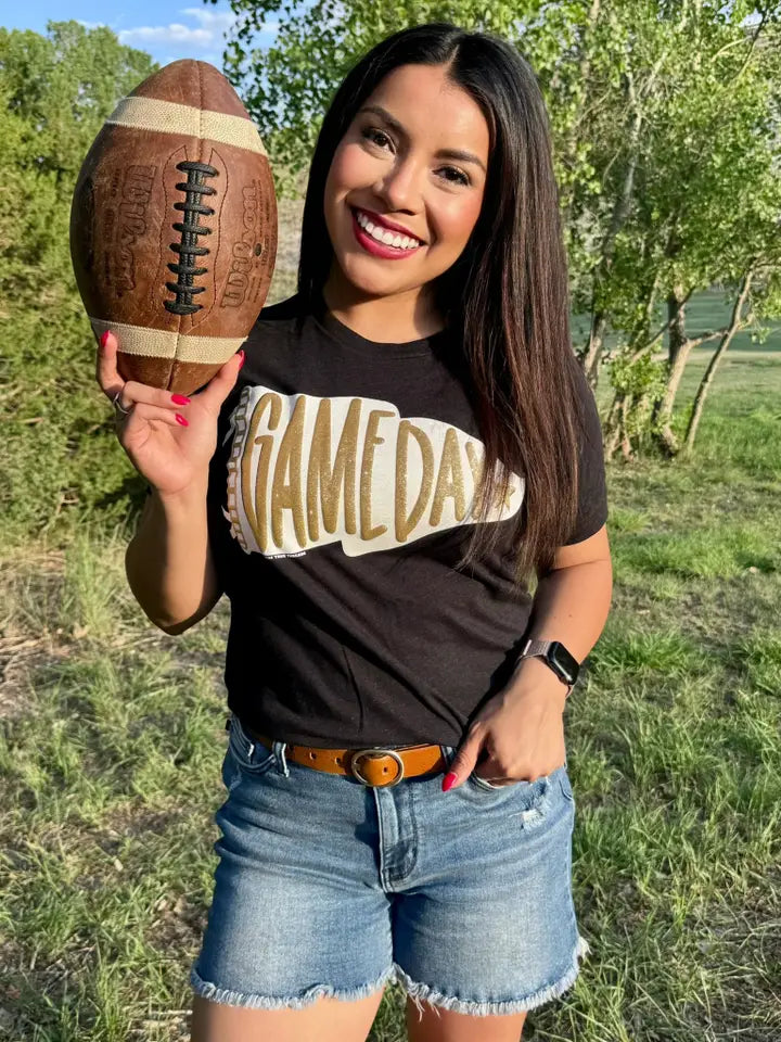 Pennant Game Day in White Ink with Glitter Puff Tee