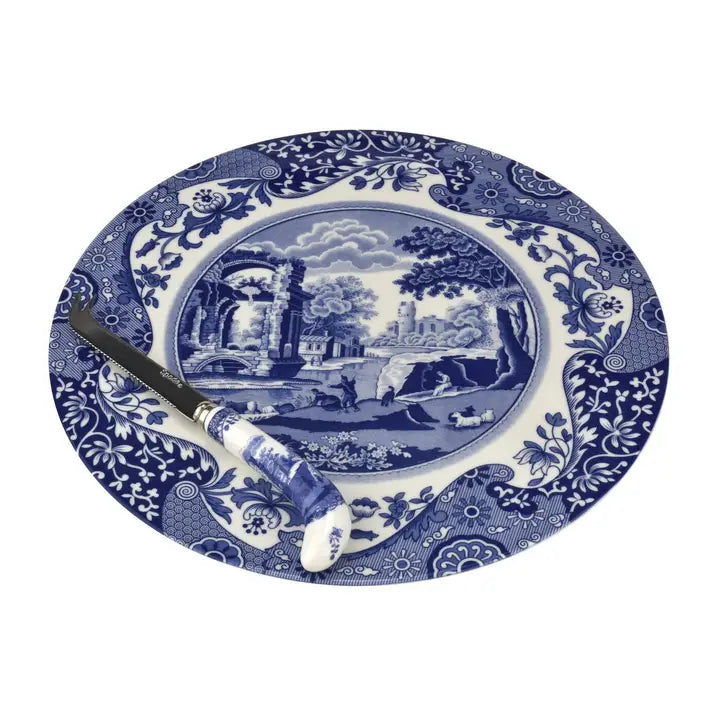 Spode Blue Italian 2 Piece Cheese Plate with Knife