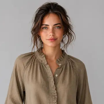 Ruffle Neck Button Blouse