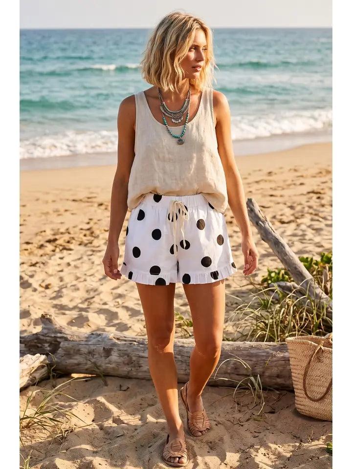 Gameday Ruffle Hem Polka Dot Poplin Shorts