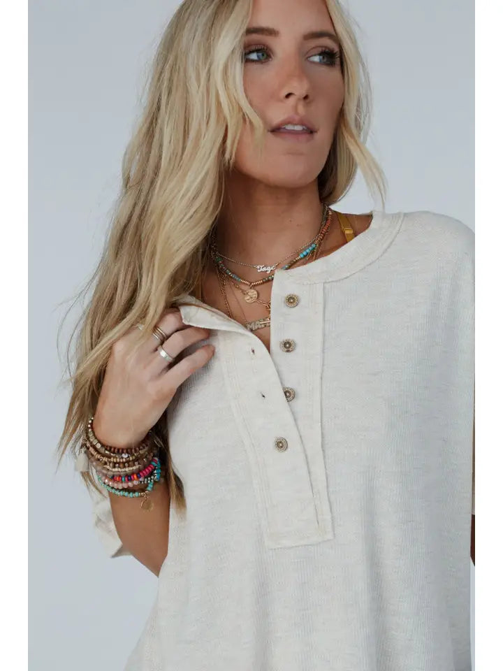 Soft Plume Henley Top - Oatmeal