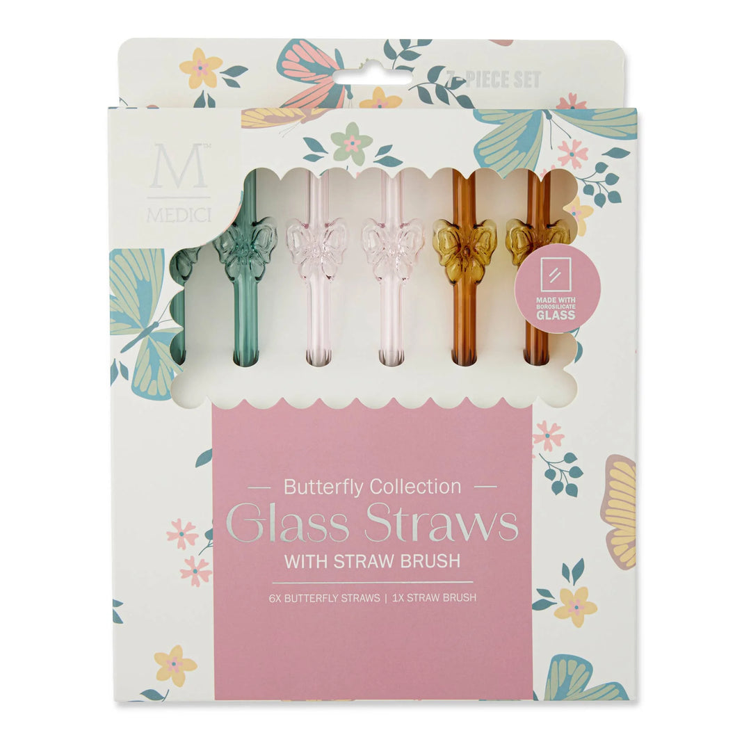 Glass Butterfly Straw Set 7pk
