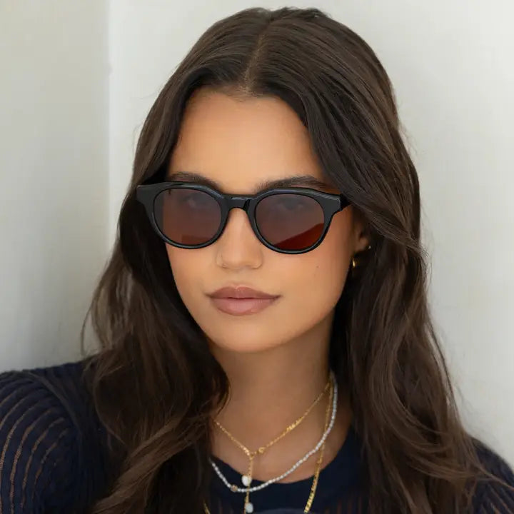 Cameron Acetate Unisex Round Sunglasses - Black / Brown