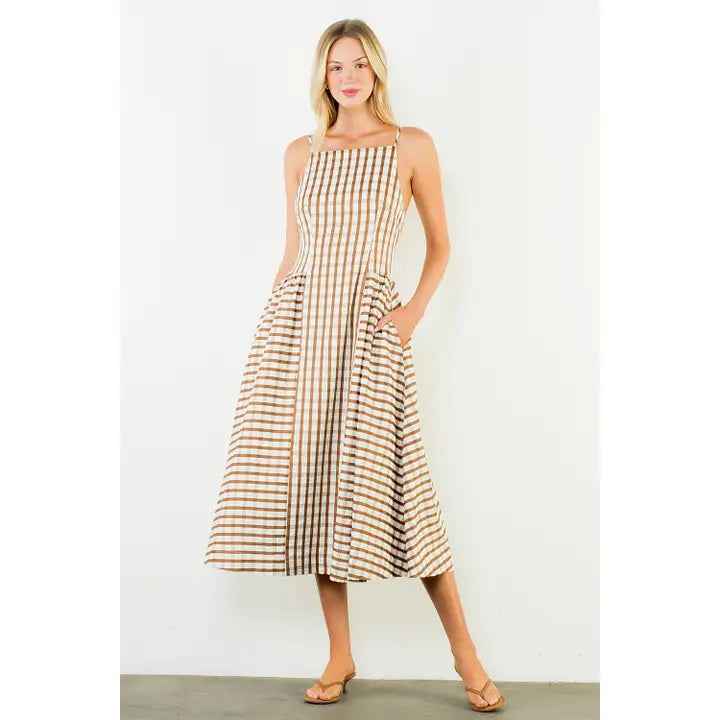 Thin Strap Gingham Maxi Dress