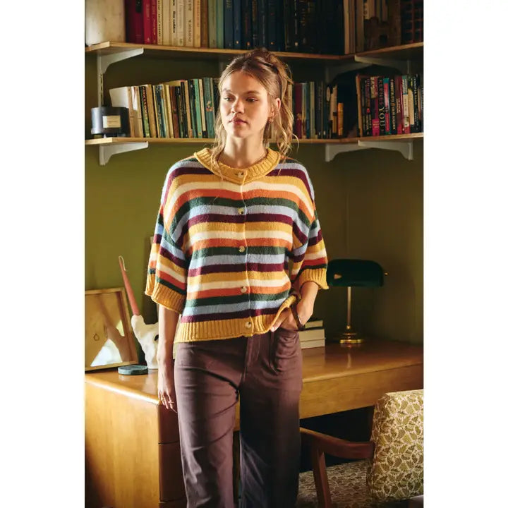Maple Street Multi-Stripe Button-Down Sweater Cardigan