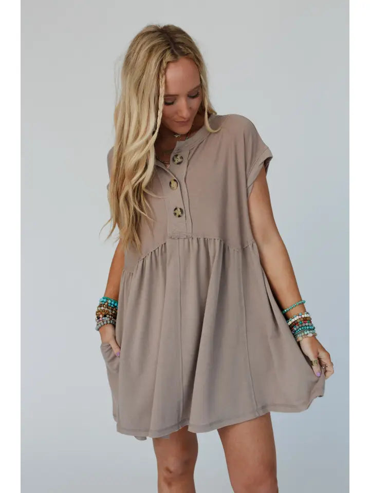 Sweet Nothings Baby Doll Dress - Khaki