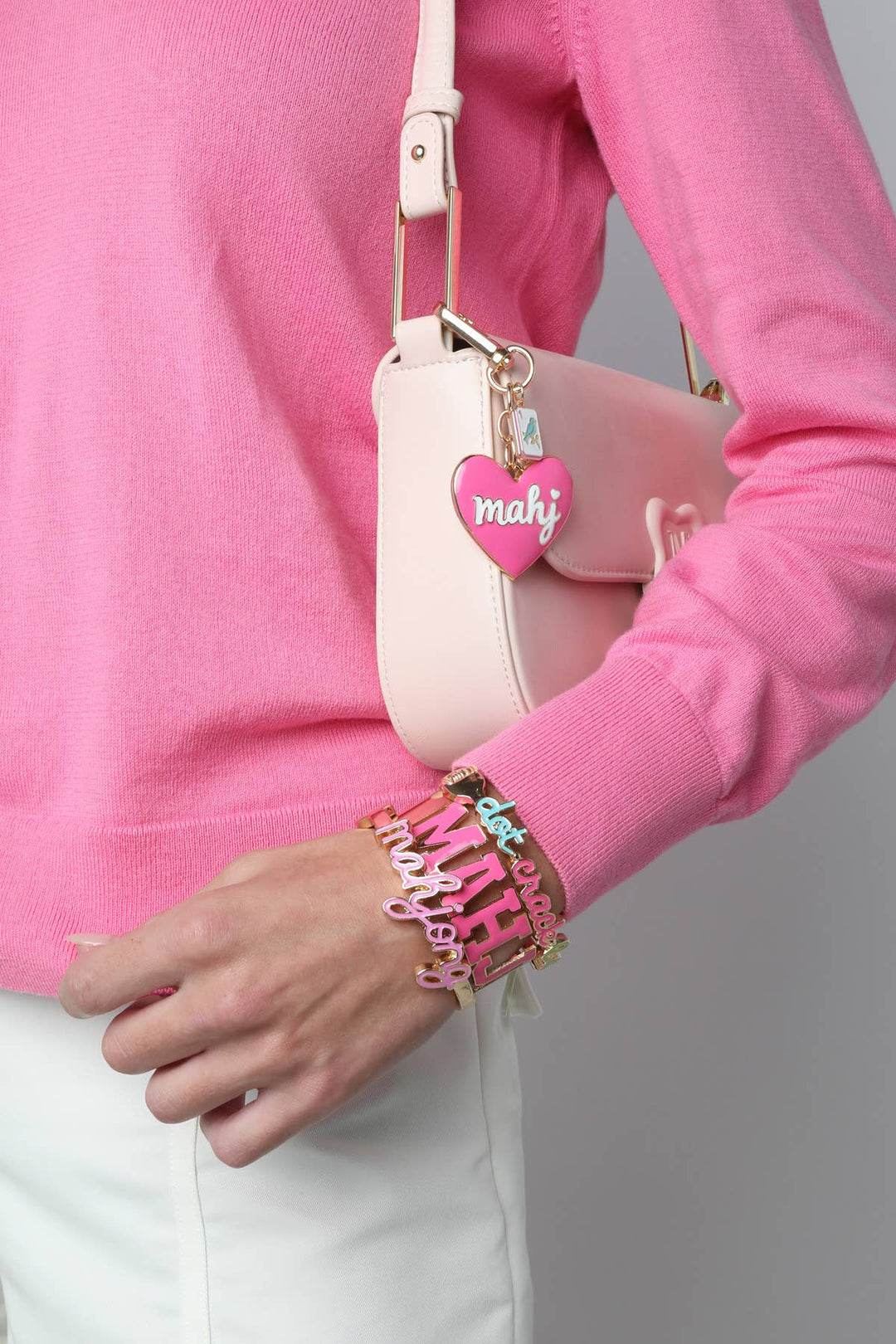 Mahjong Cursive Enamel Hinge Bangle in Light Pink
