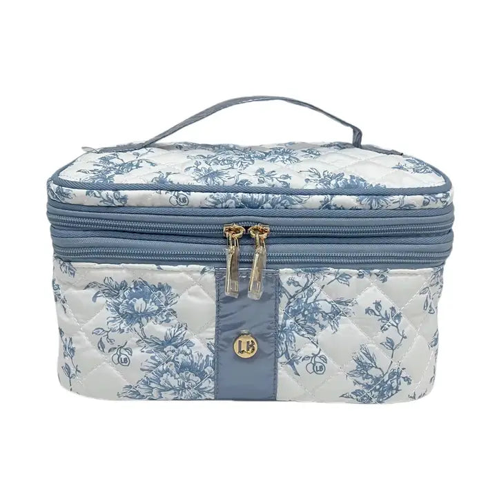 Cosmetic Diamond Glambox Makeup Bag Frosted Sky Blue Floral