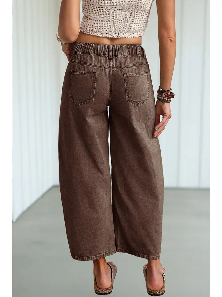 Las Square Patch Pocket Ankle-Length Barrel Jeans