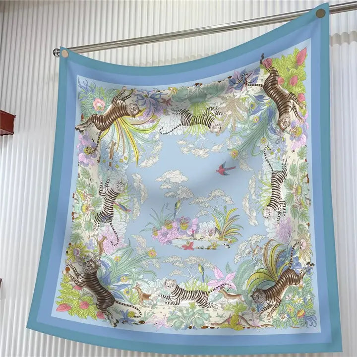 Jungle Birds Tiger Twill Silk Scarf