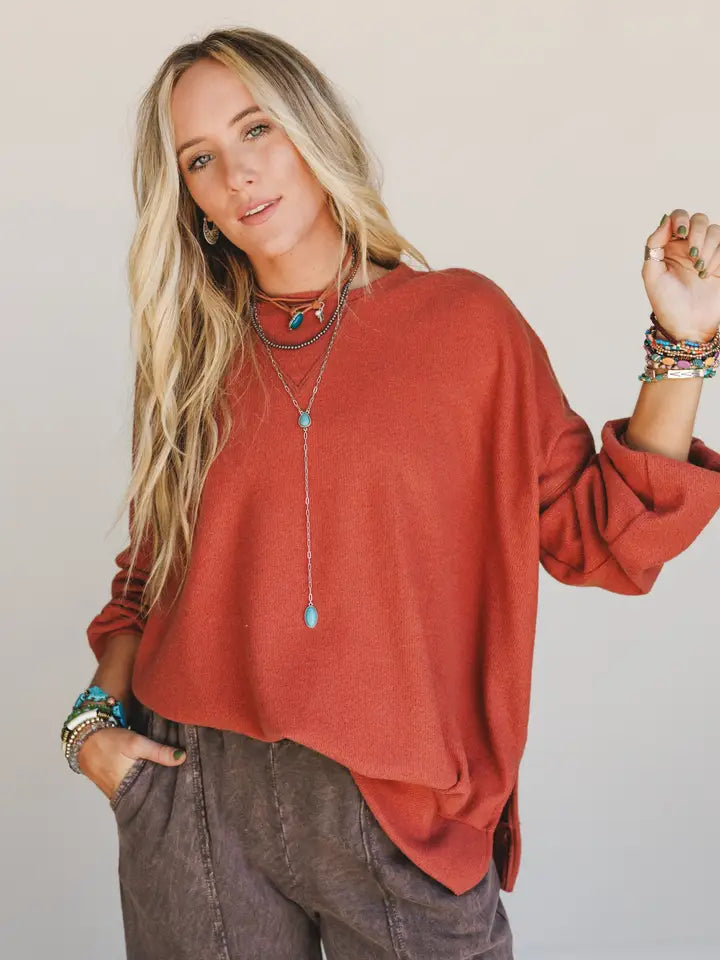 Brayden Oversized Pullover - Rust