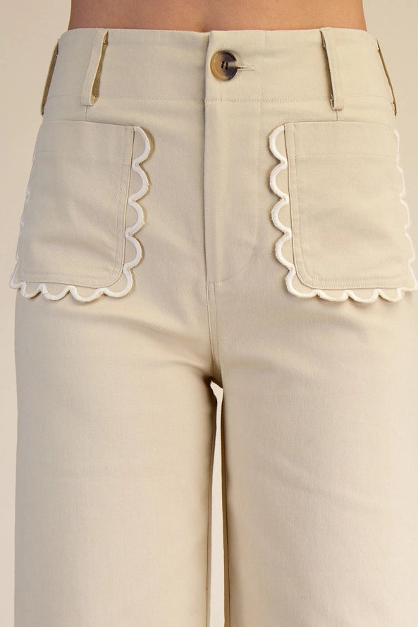 Colette Cropped Wide-Leg Scallop Pocket Detail Pants