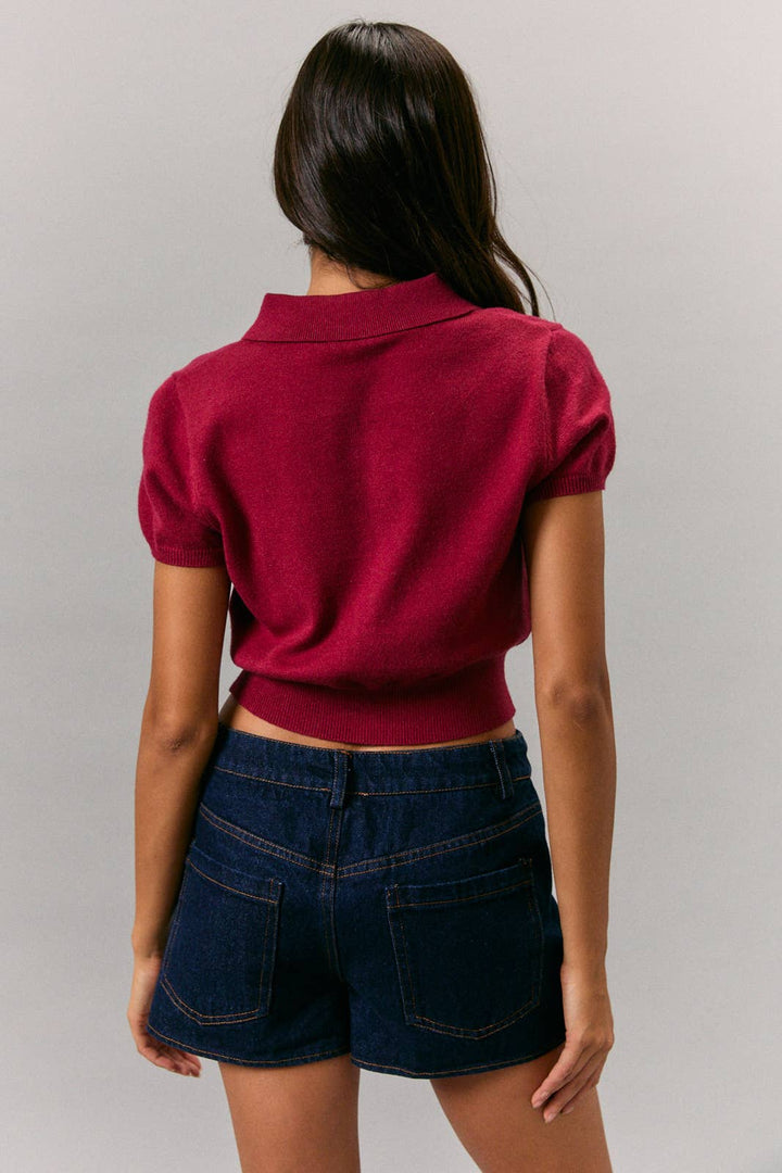 Collard Short Sleeve Sweater Top