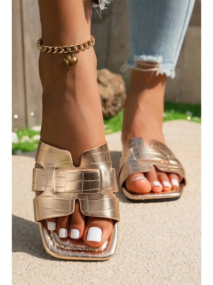 Spring Crocodile Pattern Buckle Slide Sandals Women's Shoes