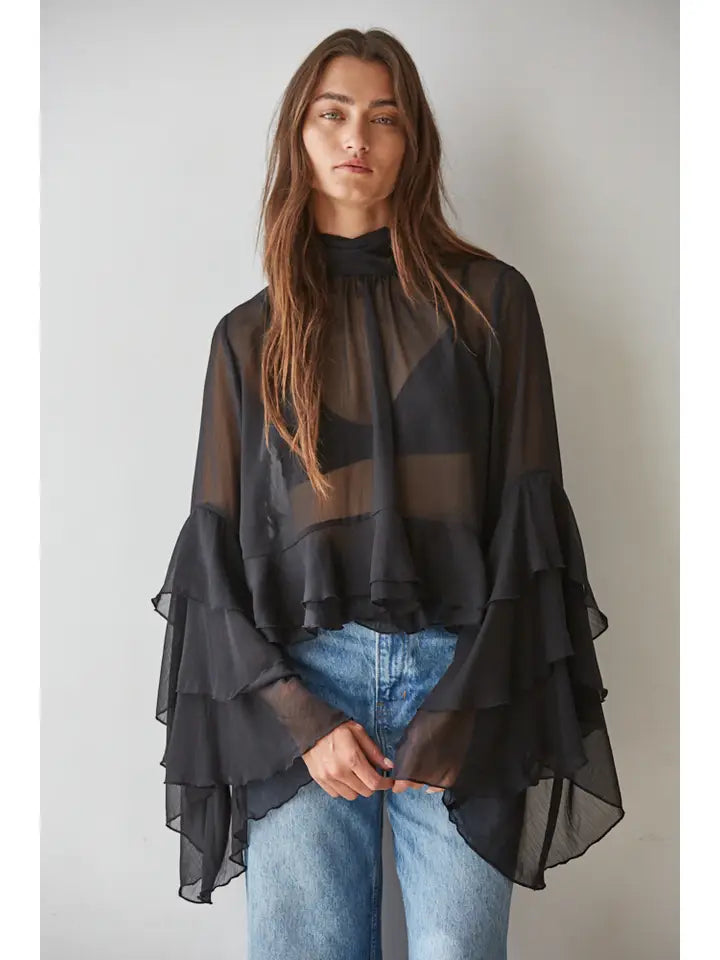 Woven Polyester Chiffon See Through Top