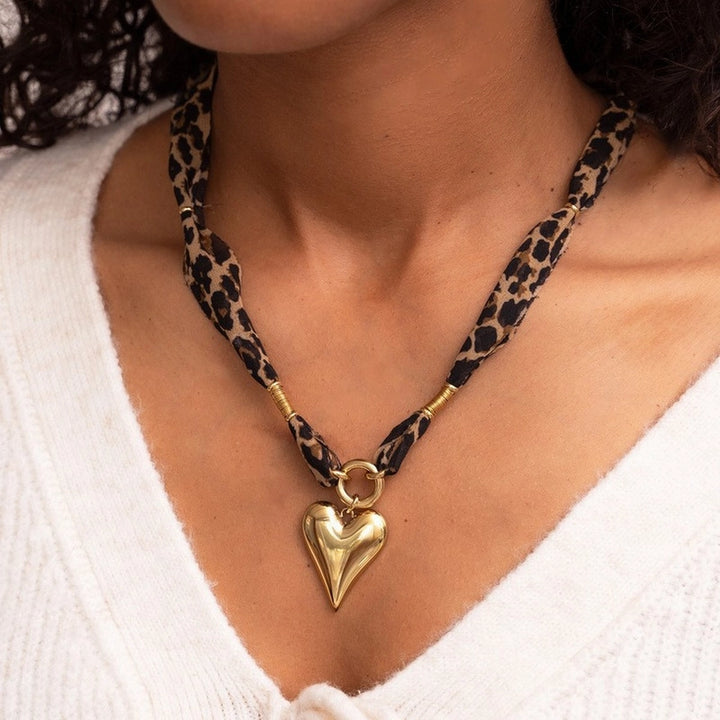Leopard Print Heart Stainless Steel necklace