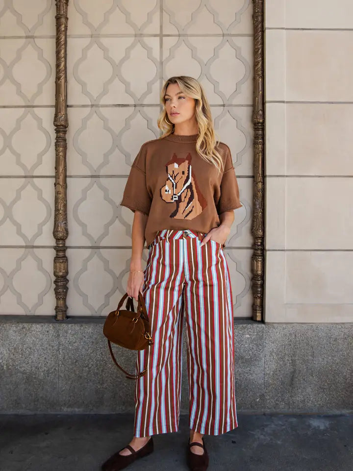 Barrel Leg Stripe Casual High Waist Pants