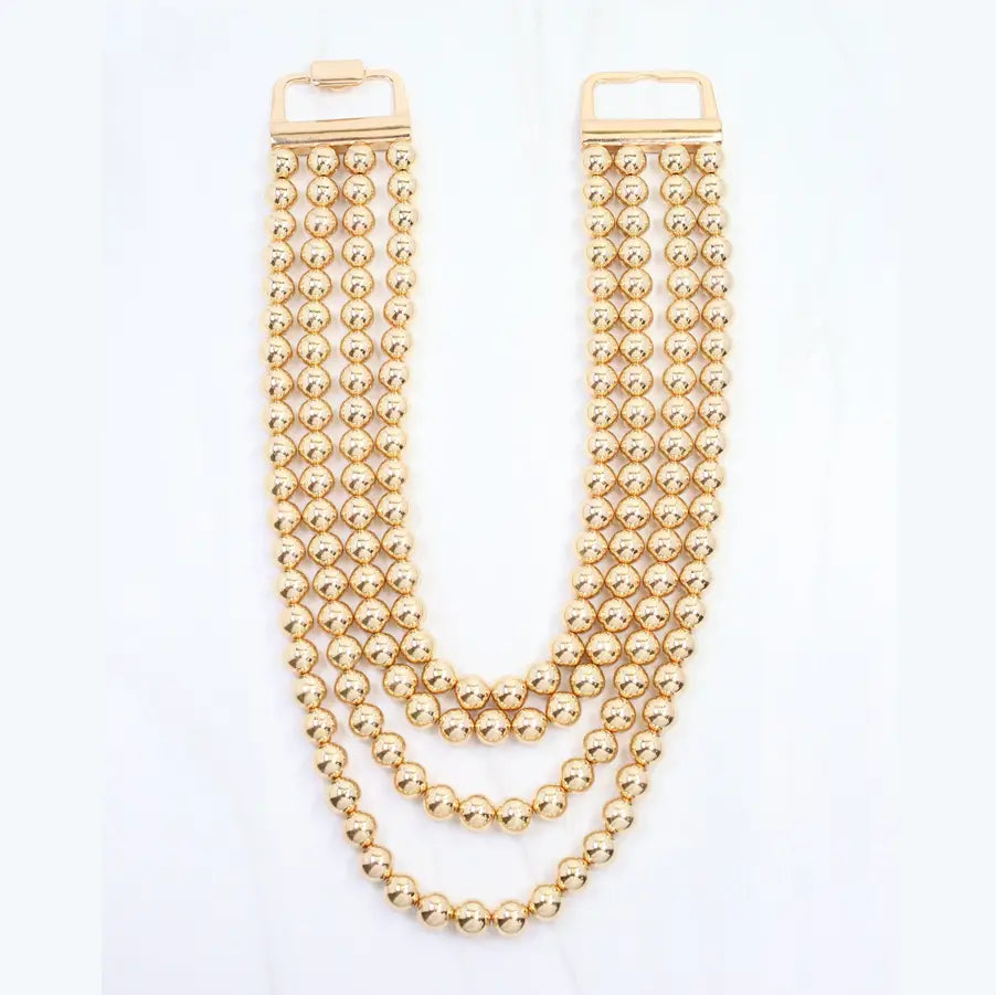 Mariam Beaded Layered Buckle Necklace Gold