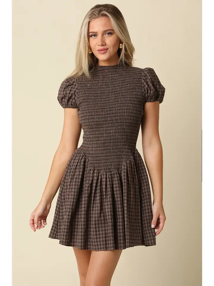 Angela Plaid Smocked Mini Dress