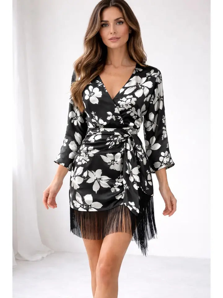 Long Sleeve Fringe Mini Dress