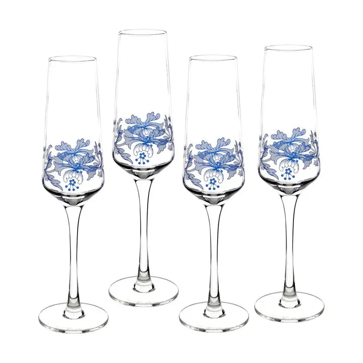 Spode Blue Italian Set of 4 Champagne Flutes