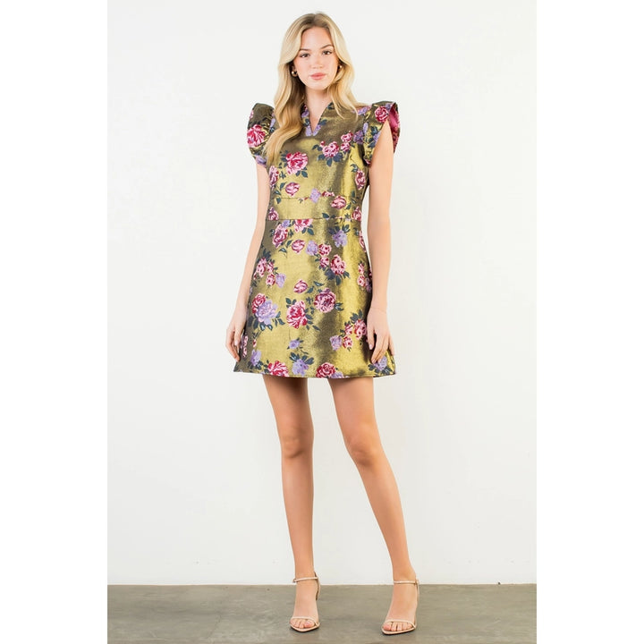 Ruffled Sleeve Floral Print Dress